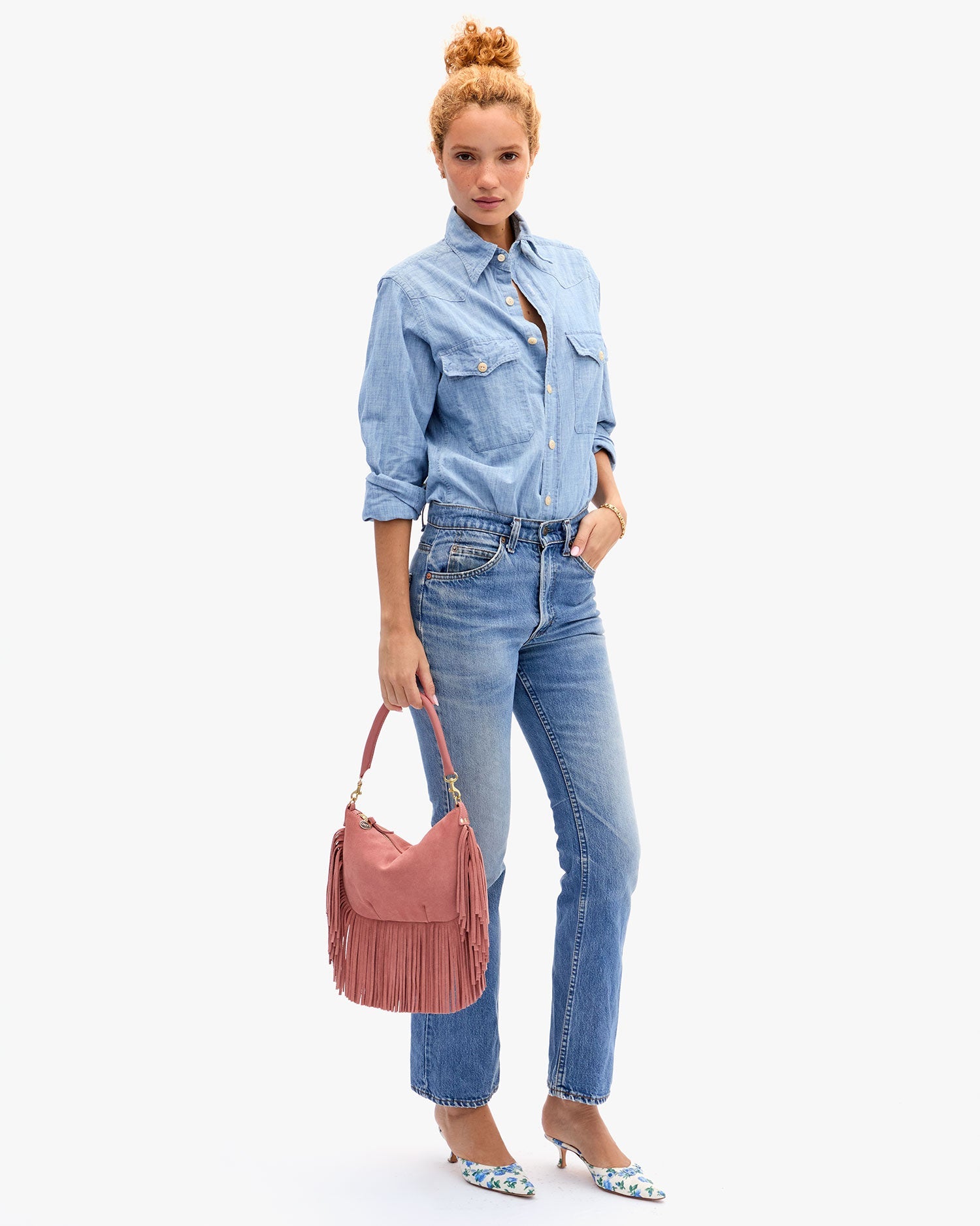 Petit Moyen Rose Clay Suede Fringe