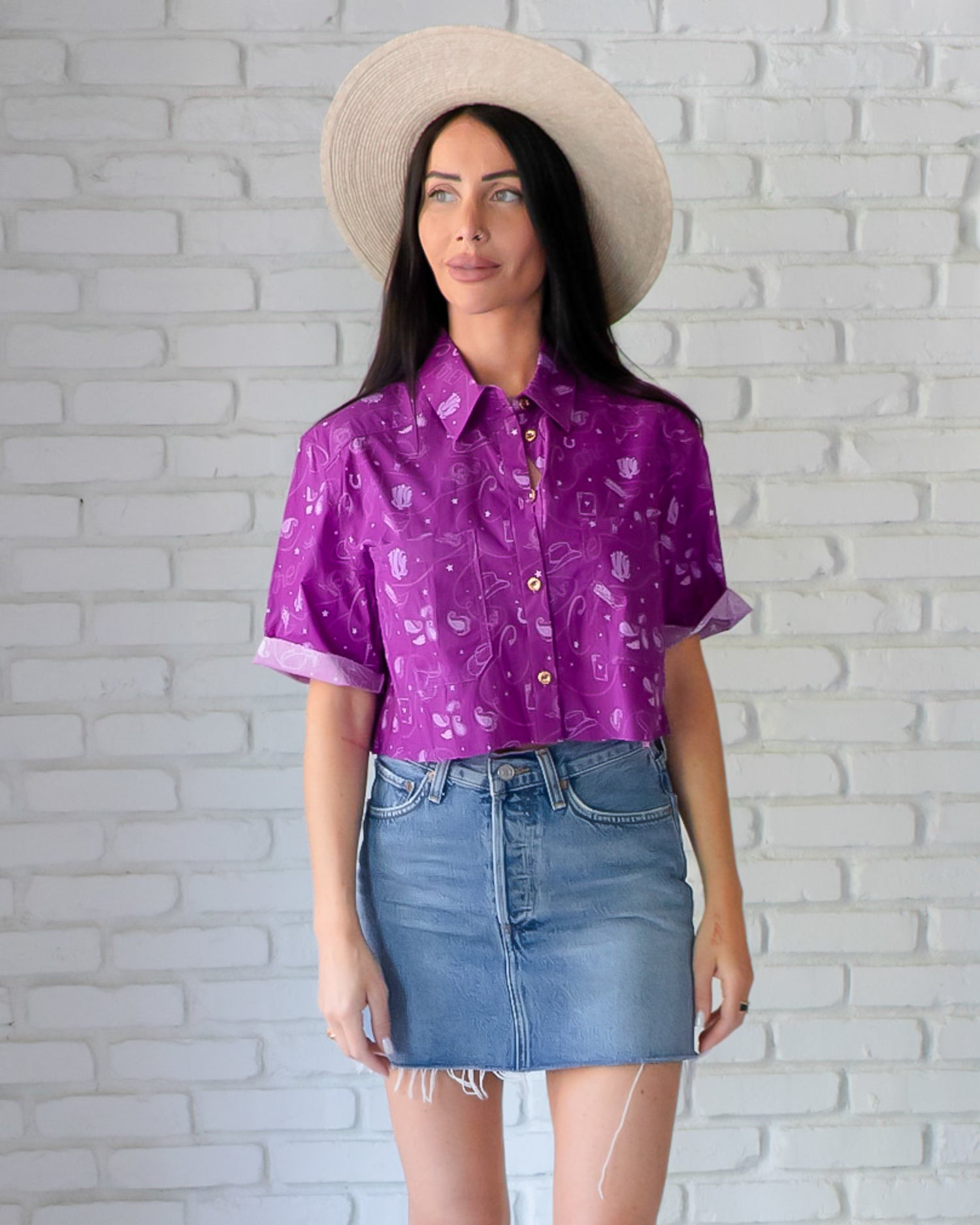 Basic Preslie Poplin Cropped Shirt All Over Western