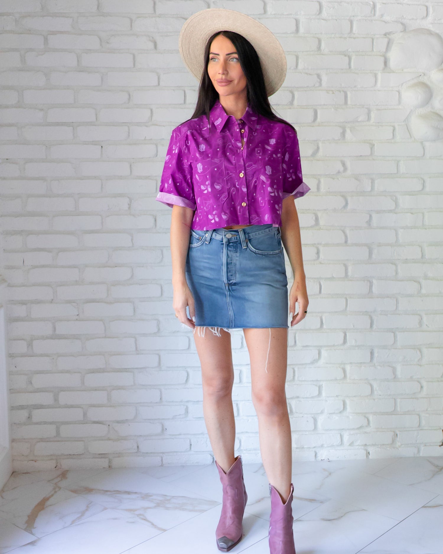 Basic Preslie Poplin Cropped Shirt All Over Western