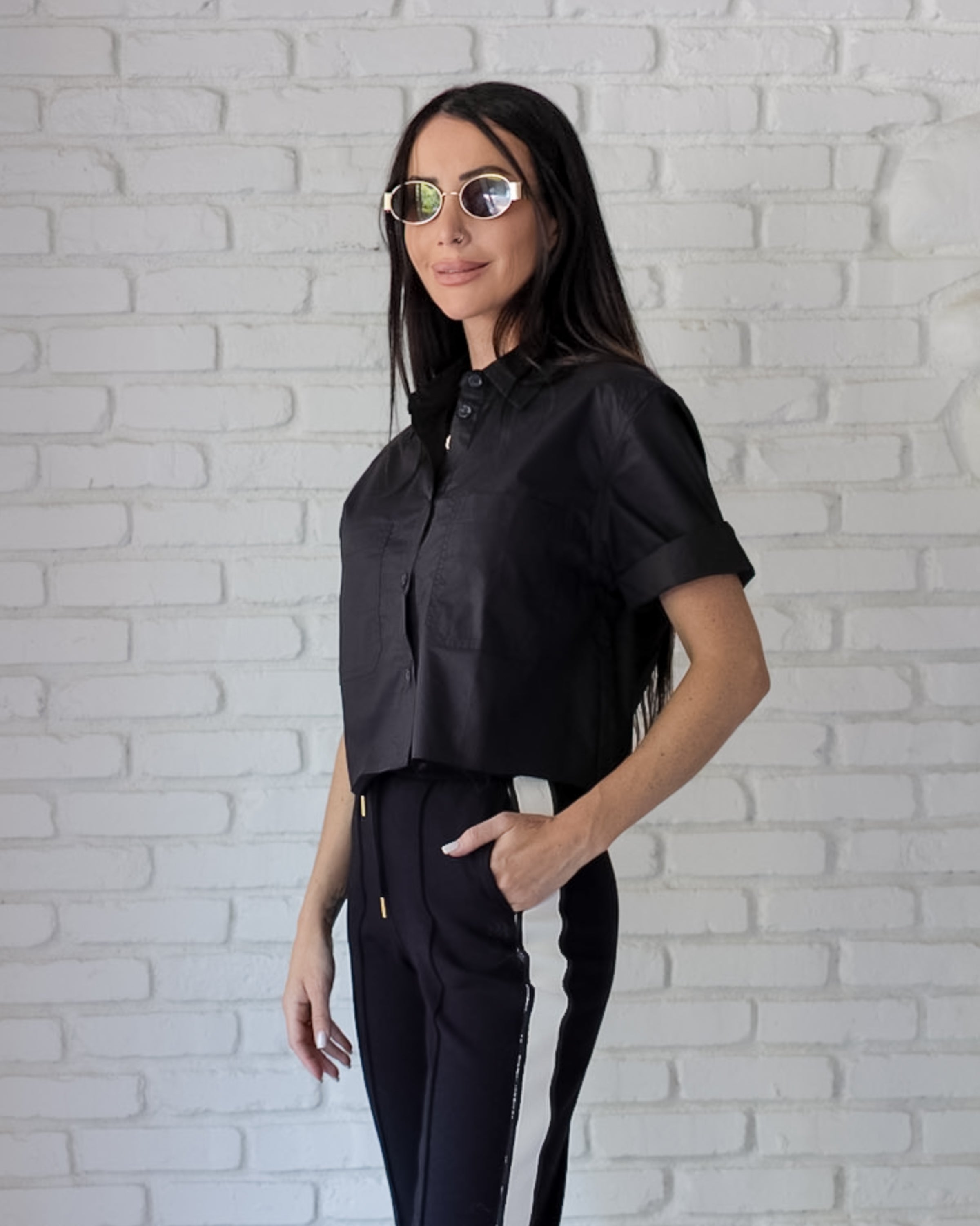 Basic Preslie Poplin Cropped Shirt Black