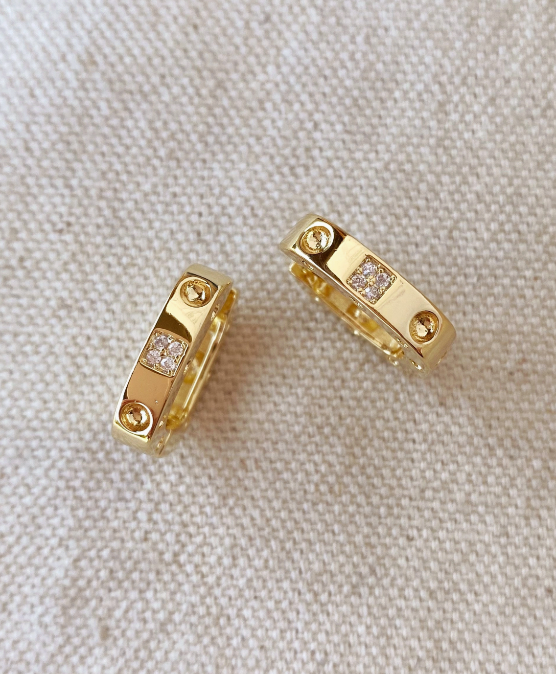 18k Gold Filled Small Rectangular Clicker Hoop Earrings with