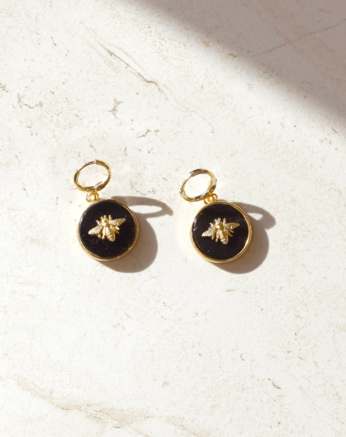 Enamel Bee Charm Earrings