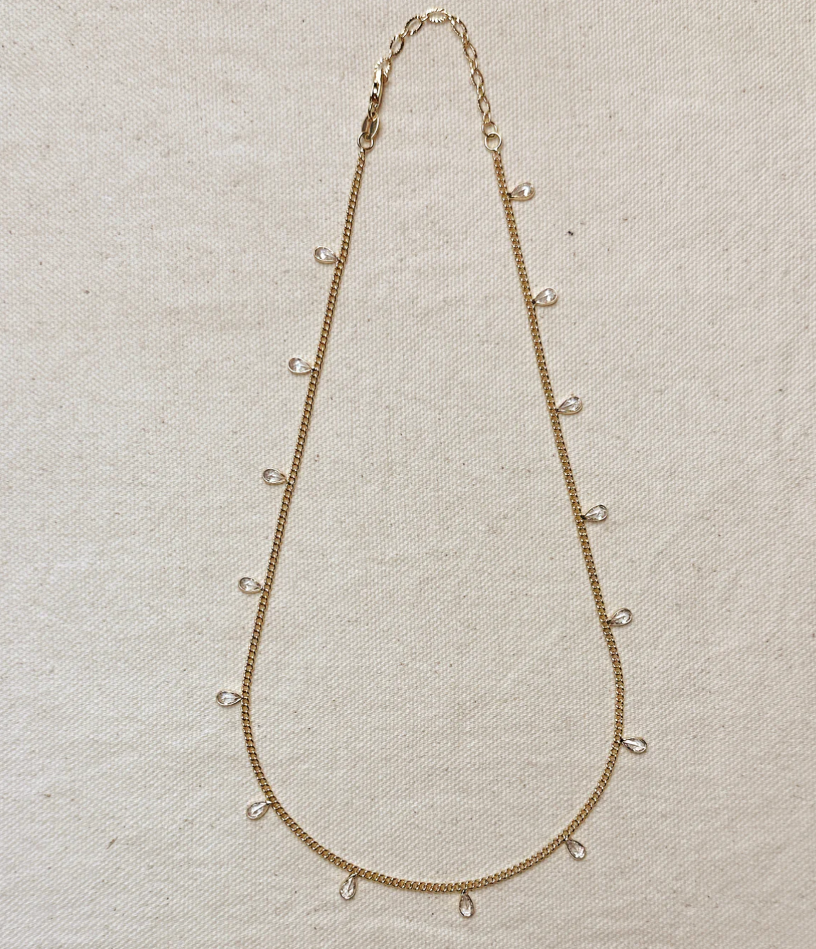 18k Gold Filled 2mm Curb Chain with Bezel Cz Drops Necklace
