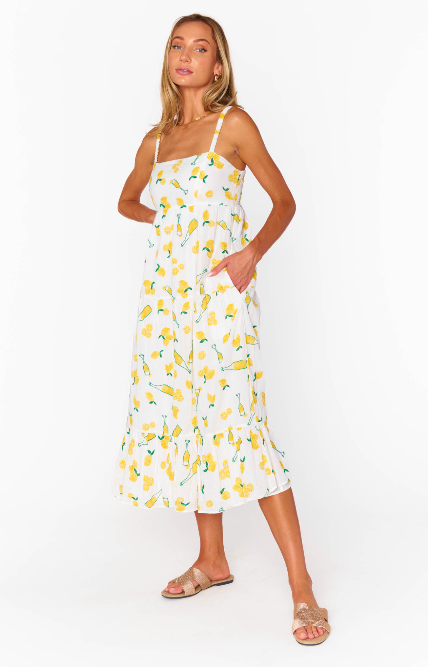 Summer Fling Midi Dress Limoncello Embroidery