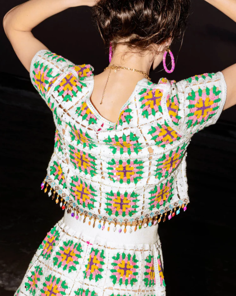 White Multi Crochet Beaded Top