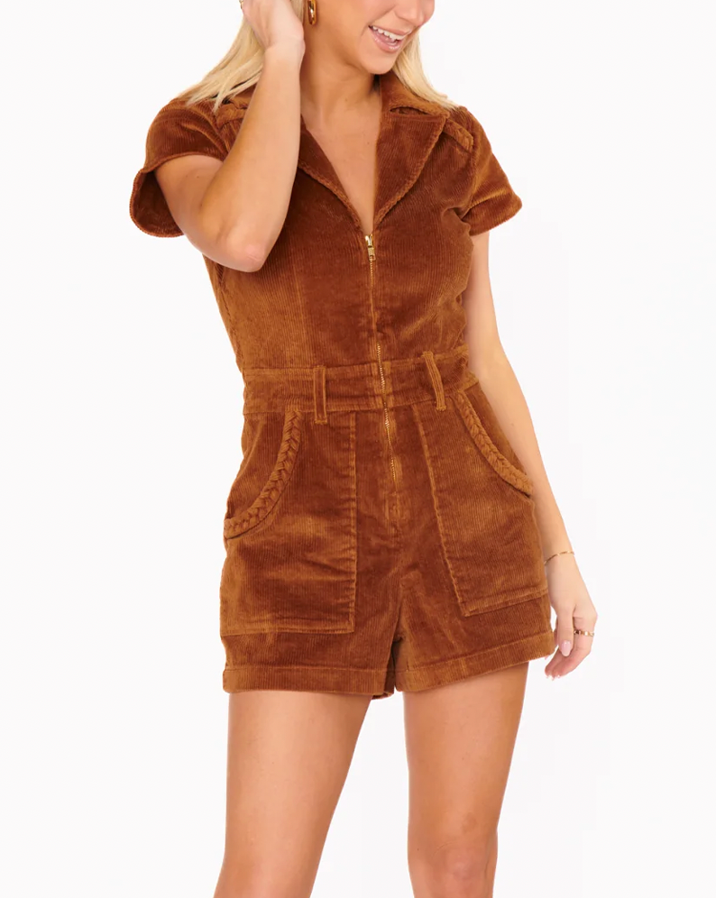 Outlaw Romper Saddle Brown Corduroy