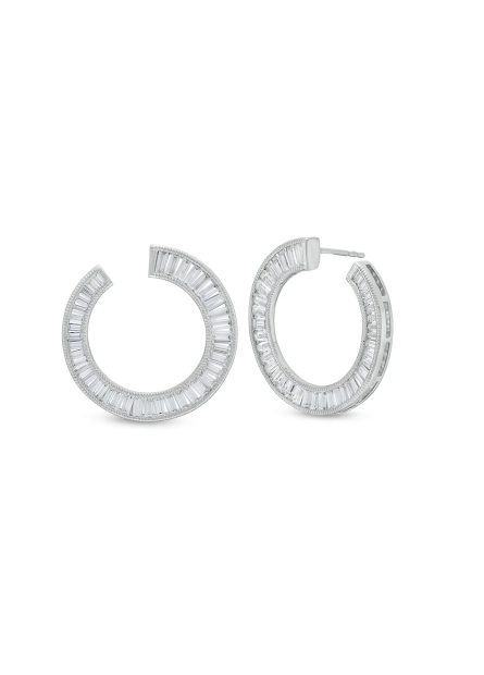 Baguette-Cut Lab-Created Diamond Edge Open Hoop Earrings -Small