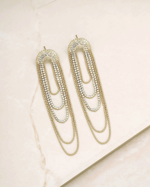 Crystal and 18k Gold Plated Looped Chain Earrings