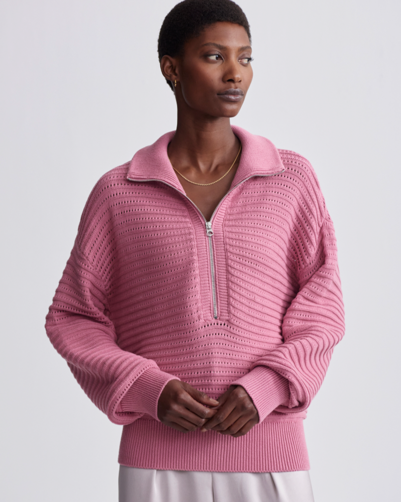 Tara Pointelle Half Zip - Foxglove