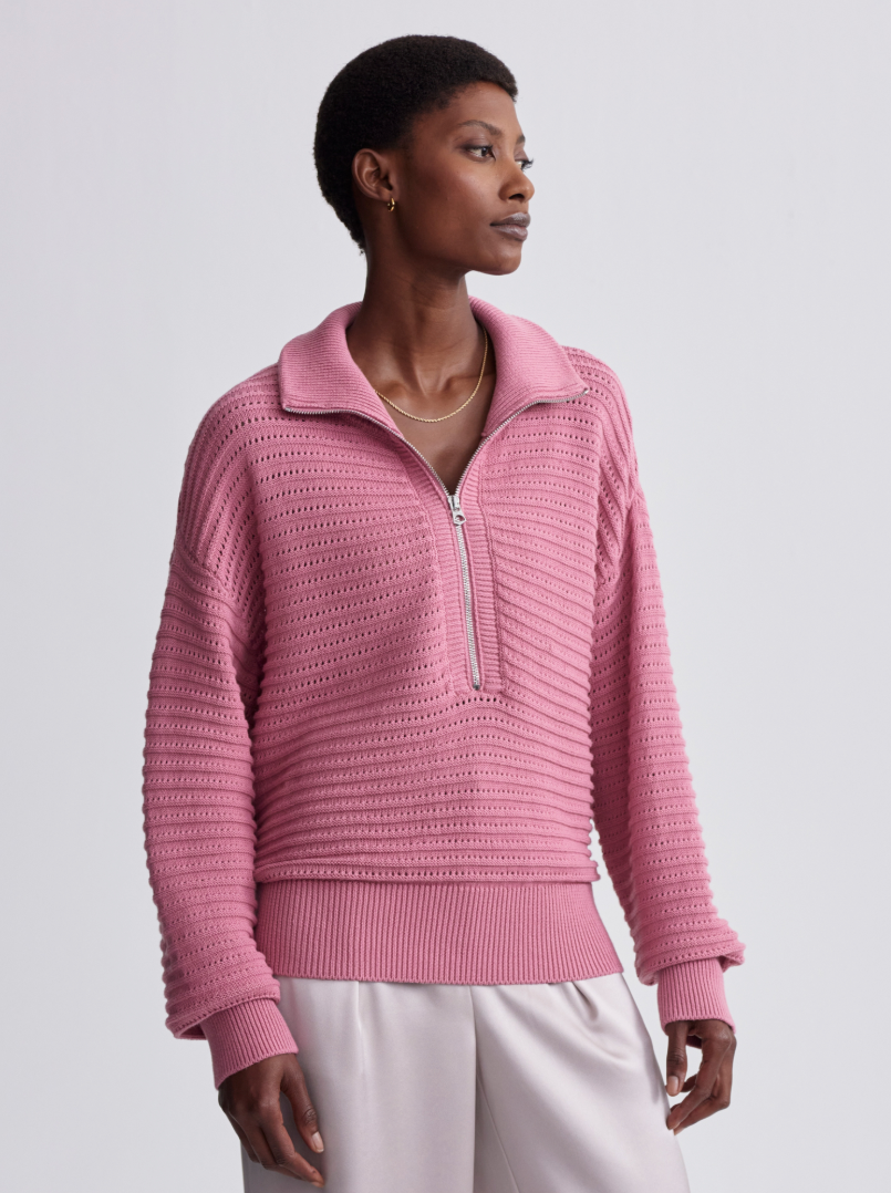 Tara Pointelle Half Zip - Foxglove