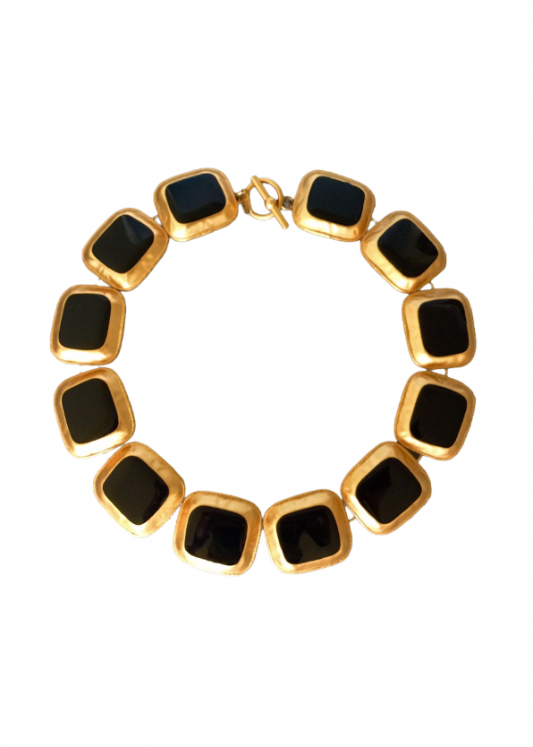 Vintage Massive Black Medallion Link Collar Necklace