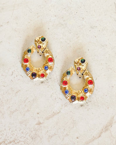 Vintage Gemstone Oval Clip Earrings