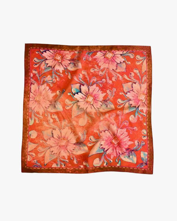 Rust Rodeo Red Floral Silk Western Cowgirl Wild Rag Scarf