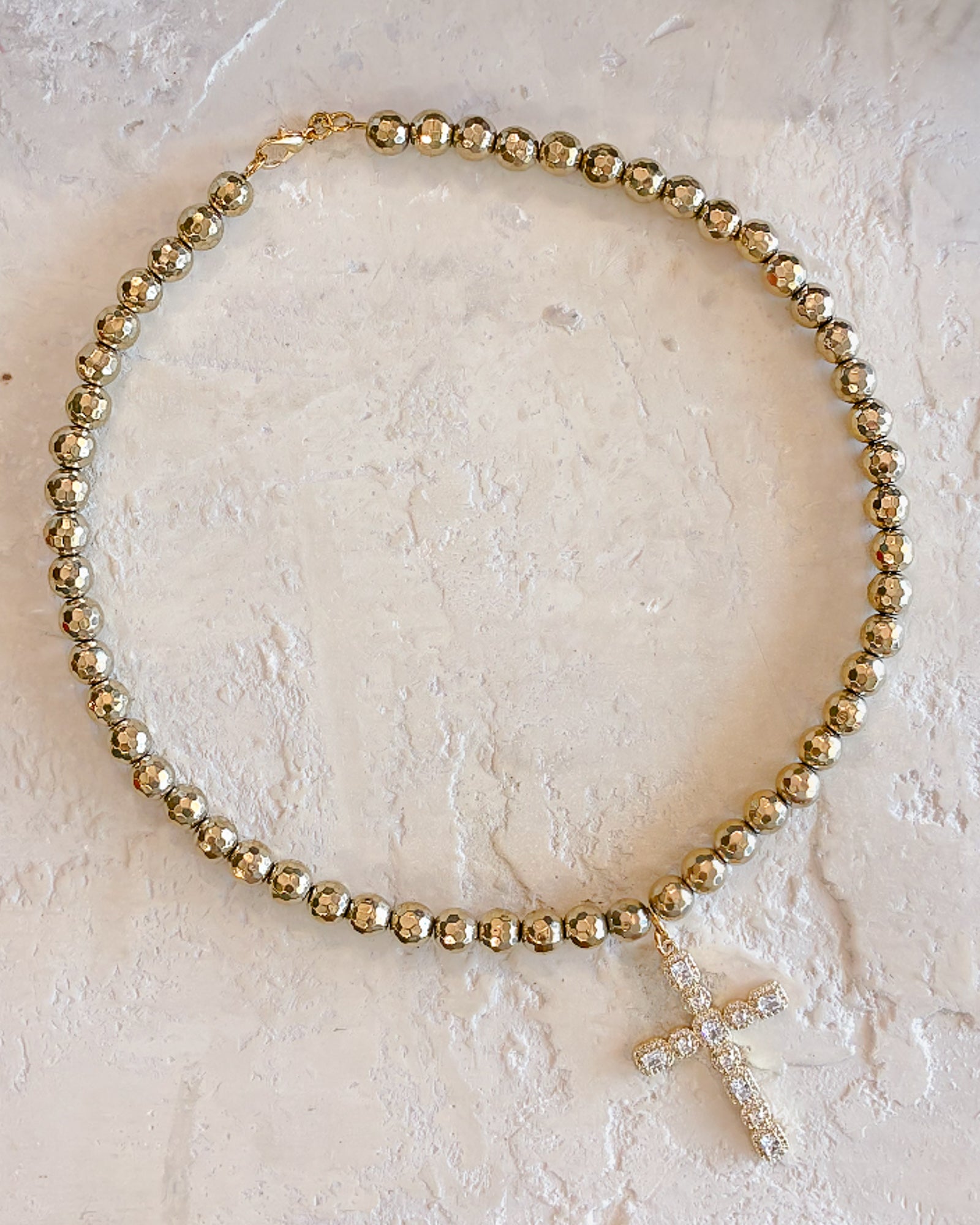 Tessa Cross Stone Necklace on 8mm Beads( handmade )
