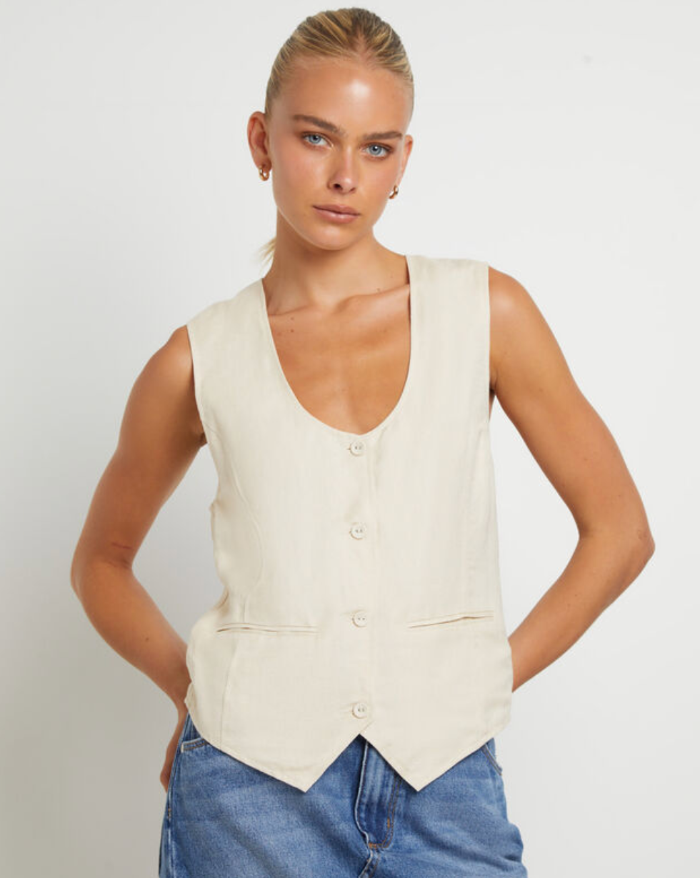 Soho Linen Vest - Biscuit