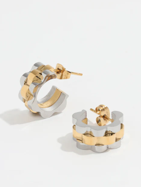 Chunky watch Band Two Tone Earrings