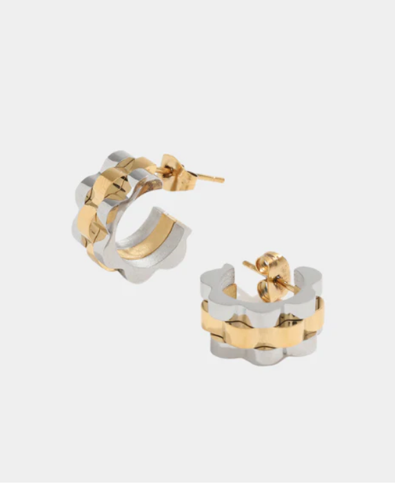 Chunky watch Band Two Tone Earrings