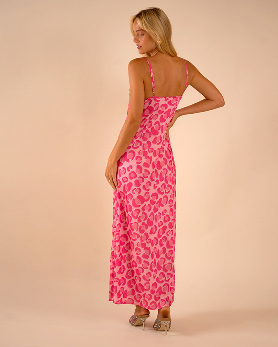 pink leopard satin dress Pink 1960s Sweetheart Neck Leopard Bodycon Dress