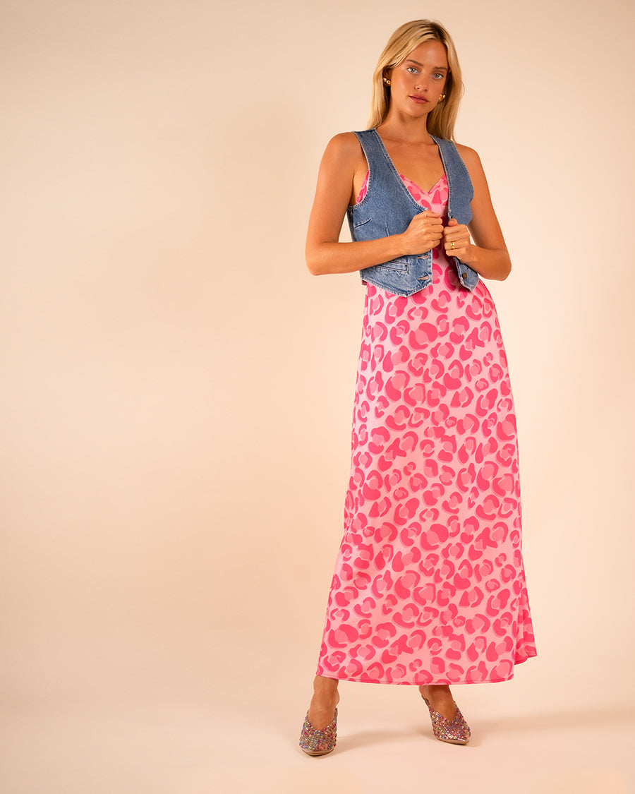 pink leopard satin dress Pretty Wild In Pink Satin Leopard Tie Waist Dress