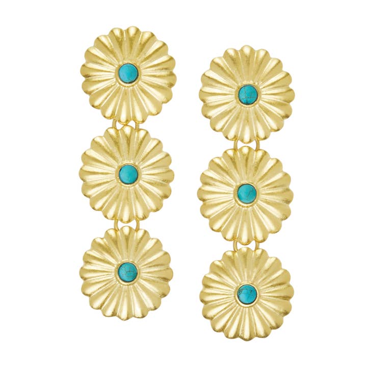 Gold Triple Concho with Turquoise Earrings