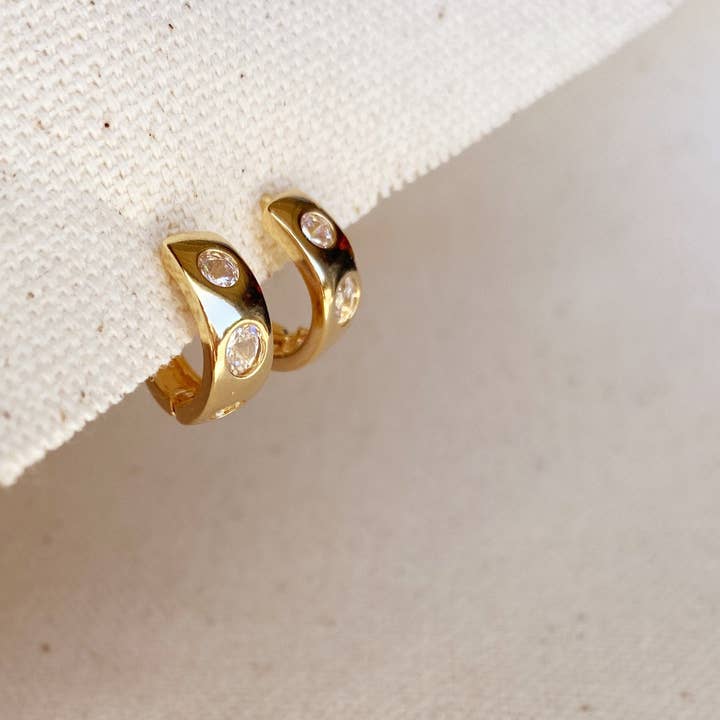 18k Gold Filled Huggie Cz Hoop Earrings