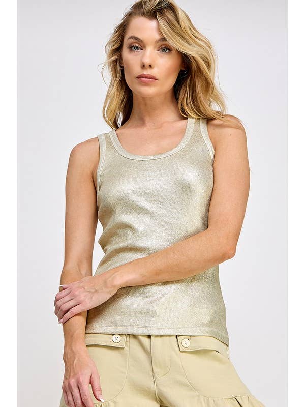 Metallic Ribbed Top