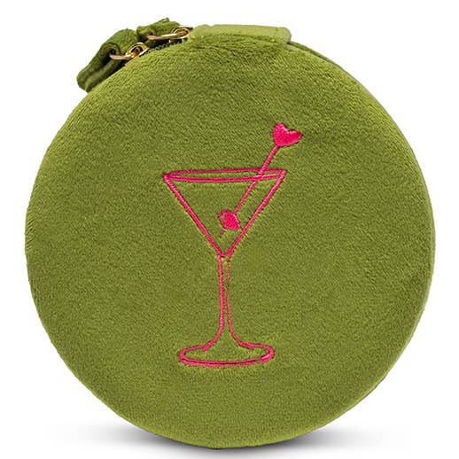 Velvet Jewelry Zip Case / Travel Organizer - Martini - Olive