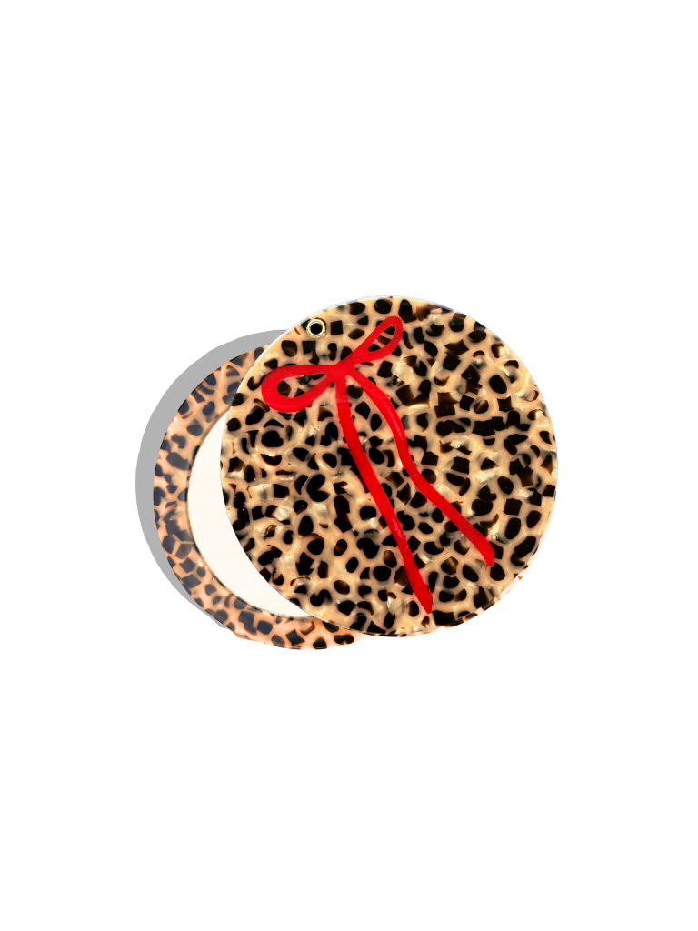 Hand-painted Leopard Bow Compact Mirror | Eco-Friendly