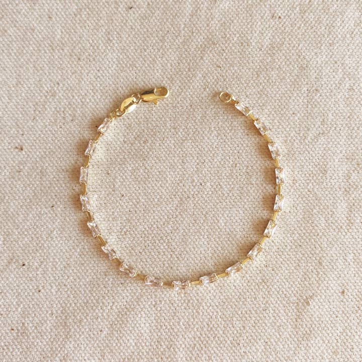 18k Gold Filled Sideway Baguette Tennis Bracelet