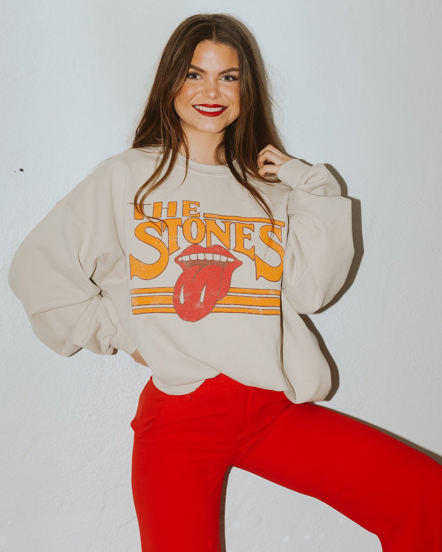 Rolling Stones Stoned Sand Thrifted Graphic Sweatshirt