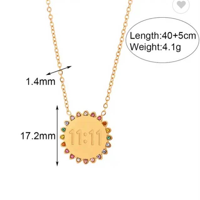 11:11 Sunshine Sun Pendant Necklace 14K Gold Steel Crystal