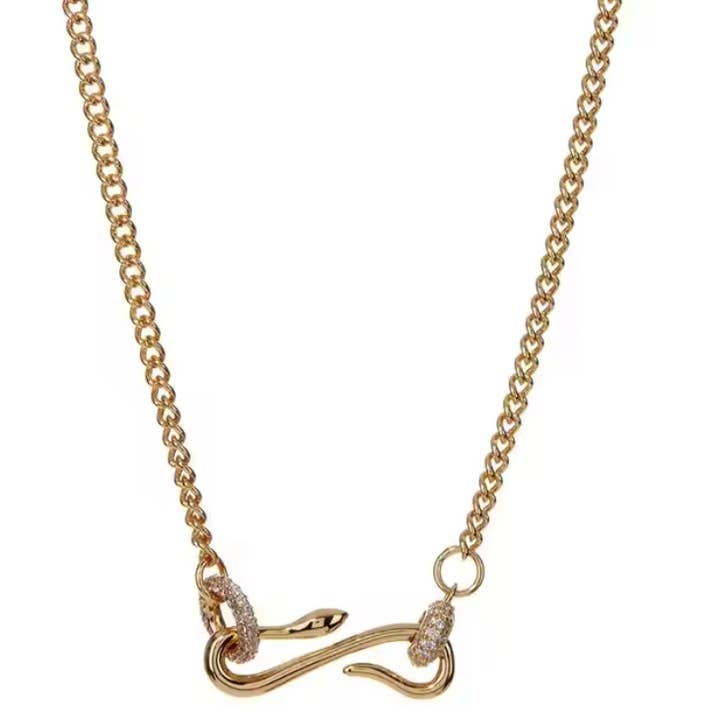 Snake Serpent Pendant Pavé Charm Necklace