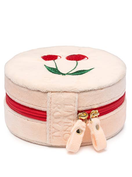 Velvet Jewelry Zip Case / Travel Organizer - Cherries -Cream