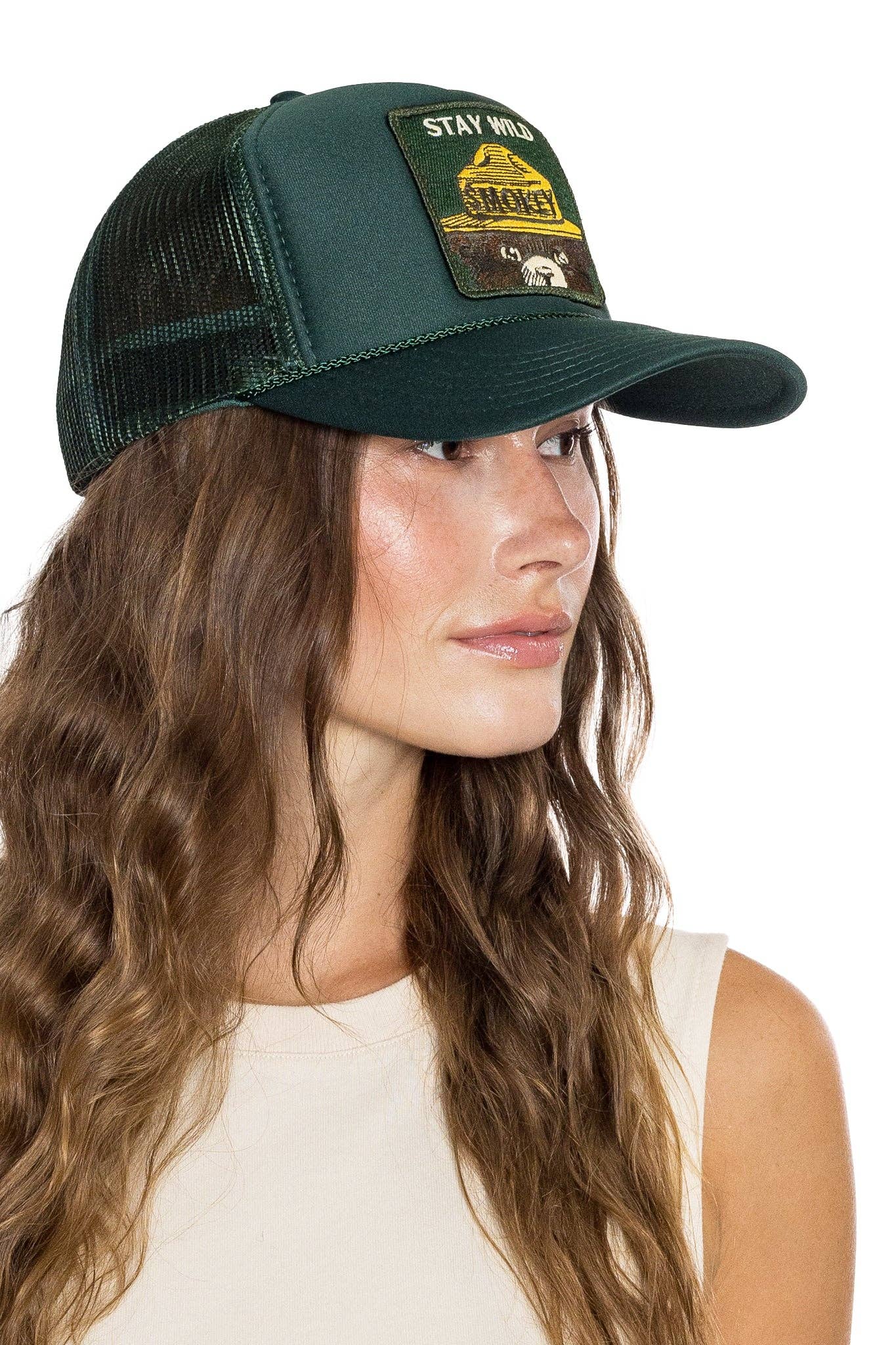 Stay Wild Trucker Hat in Deep Green
