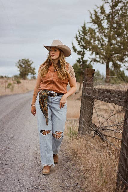 Western Harvest in Deep Juniper Silk Cowgirl Wild Rag Scarf