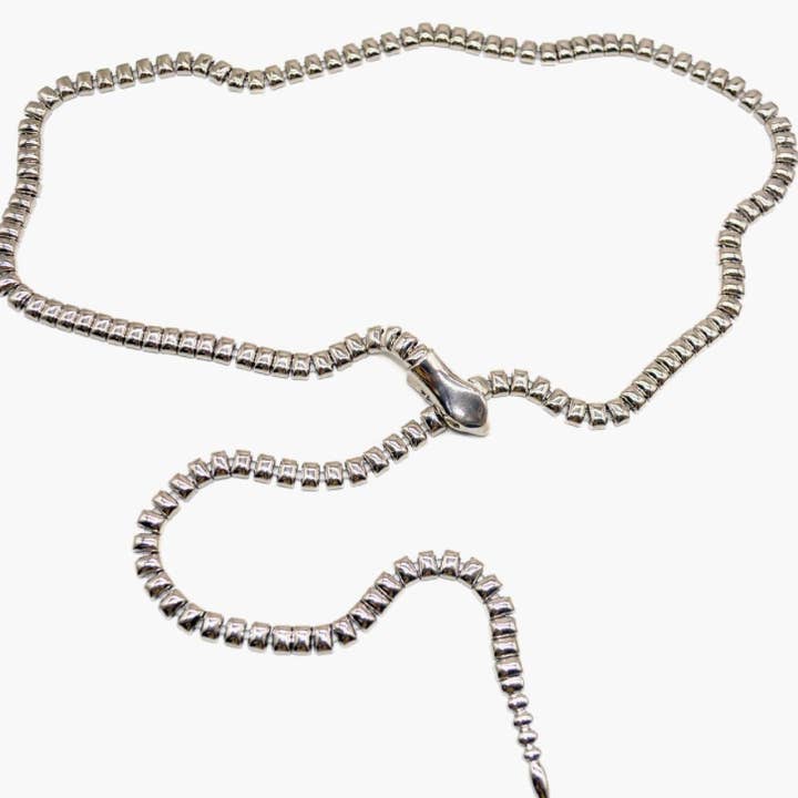 The Snake Lariat Chain Belt necklace . Chunky Steel 14K and Silver