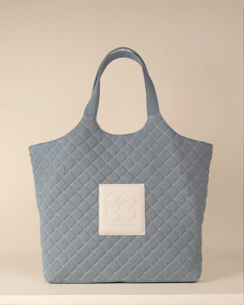 Maxi Quilted Denim Tote Bag Blue