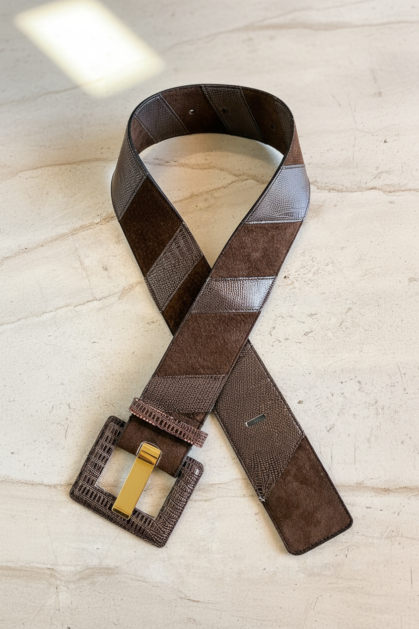 Brown Mixed-Texture Belt Flat Lay