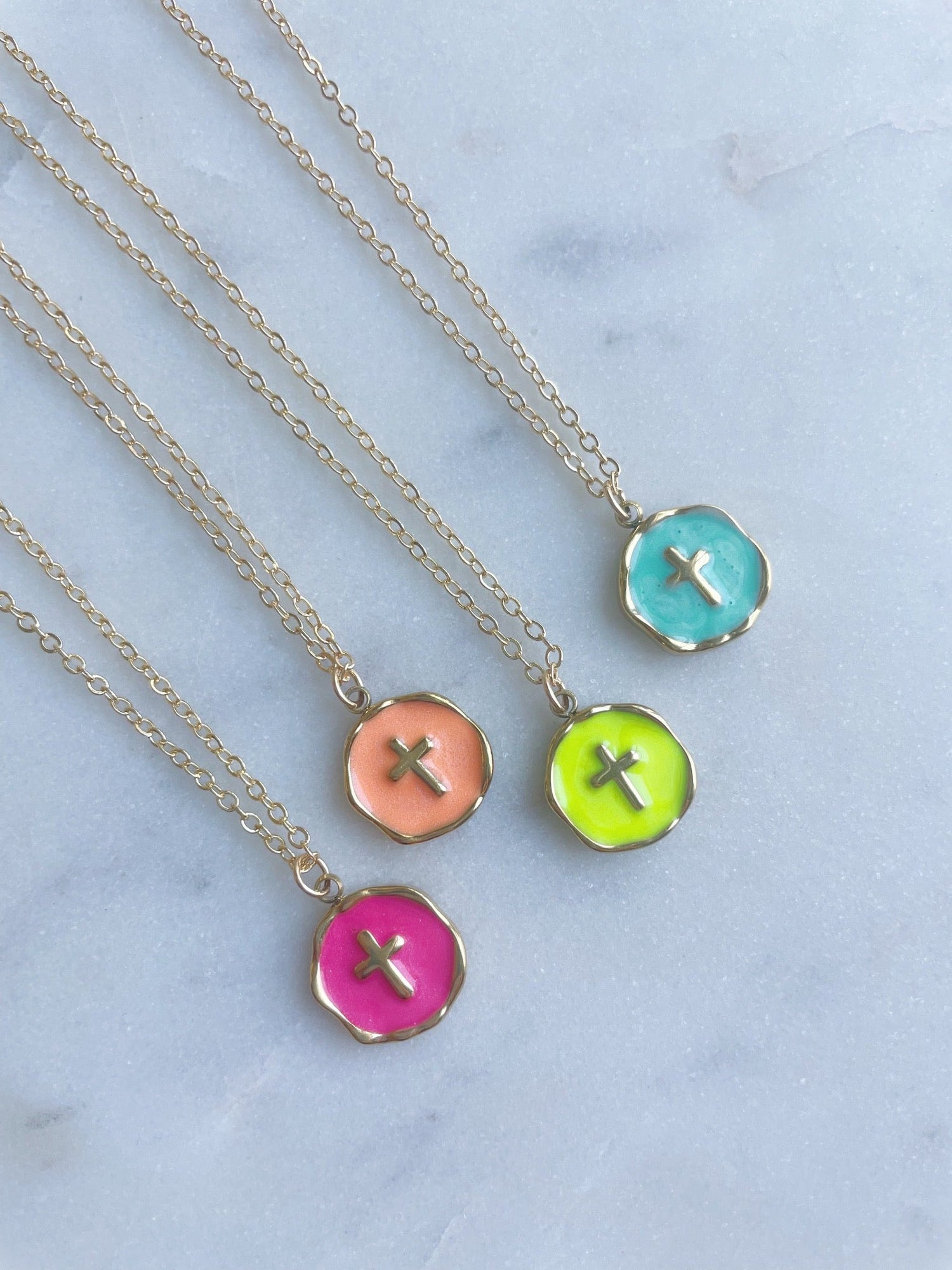 Colorful Charm Gold Cross Necklace