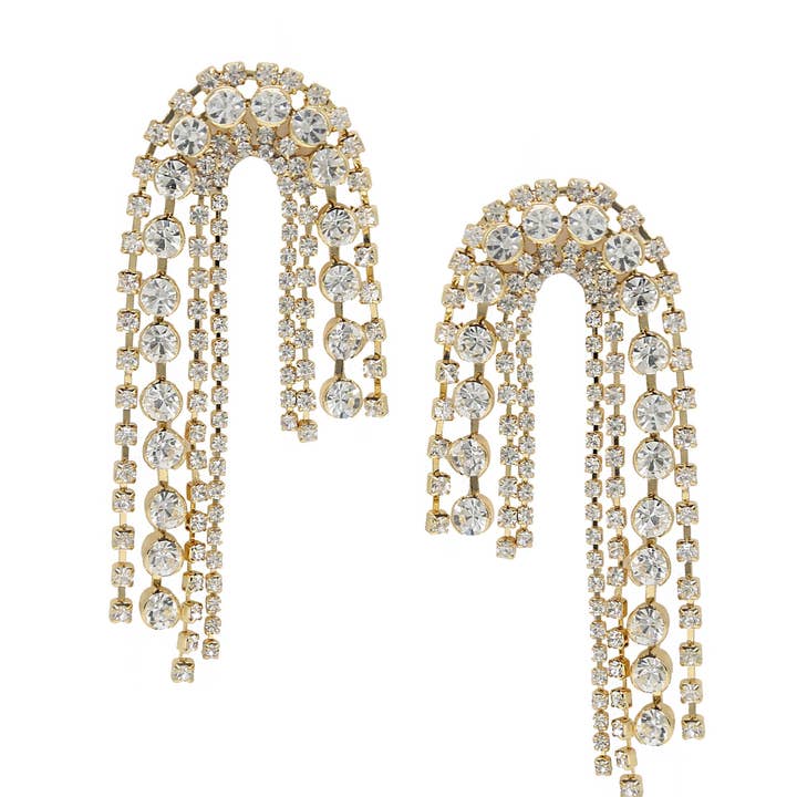 Crystal Arch Chain 18k Gold Plated Statement Earrings