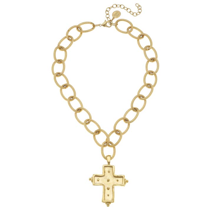 Handcast Gold Cross Necklace