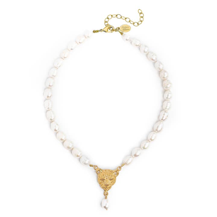 Leopard & Genuine Freshwater Pearl Necklace