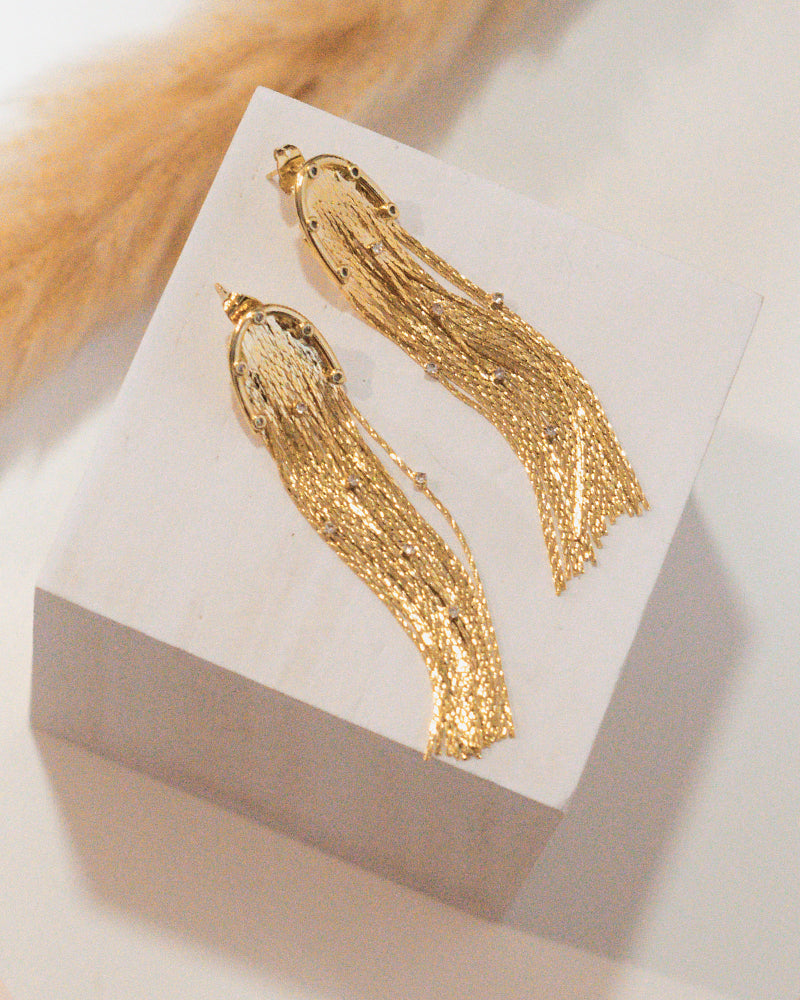 Gold Crystal Fringe Gold Plated Earrings