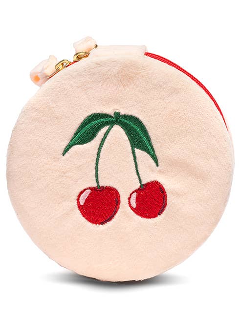 Velvet Jewelry Zip Case / Travel Organizer - Cherries -Cream