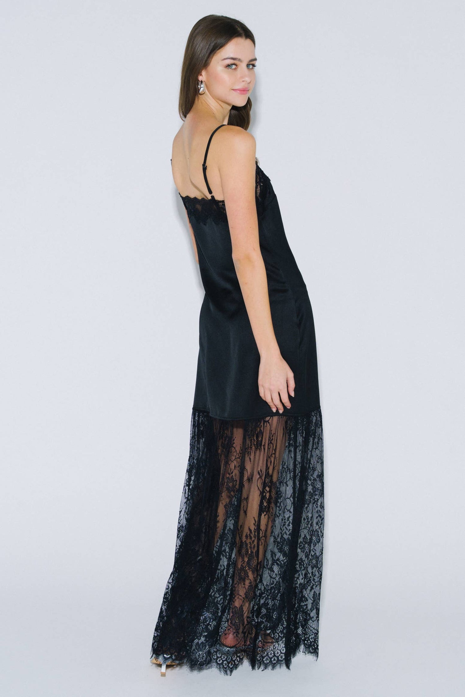 Lace Mix Satin Slip Maxi Dress