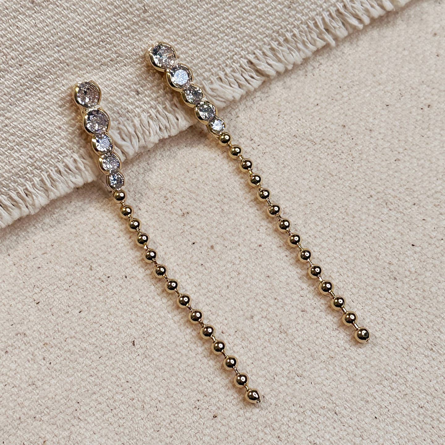 18k Gold Filled Cz and Beads Gradient Drop Earrings