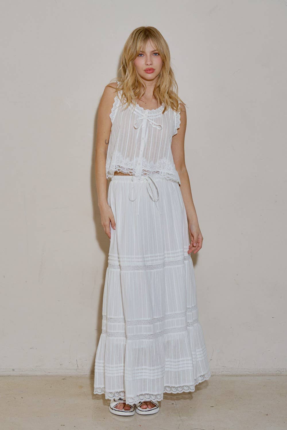 Woven Lace Tie-Front Top