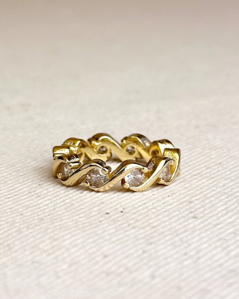 18k Gold Filled Cz Wave Eternity Band Ring