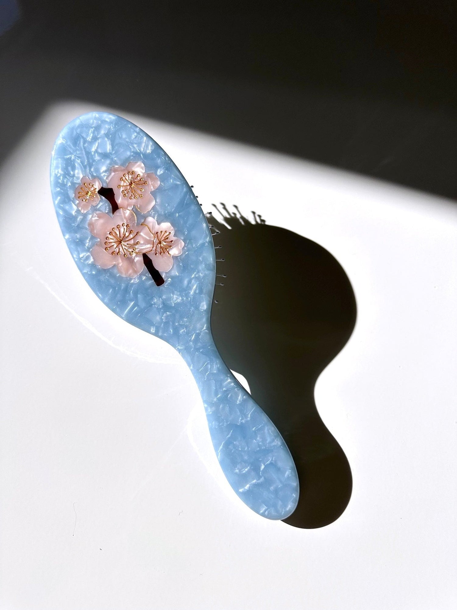 Hand-Painted Cherry Blossom Acetate 2-1 Hair Brush