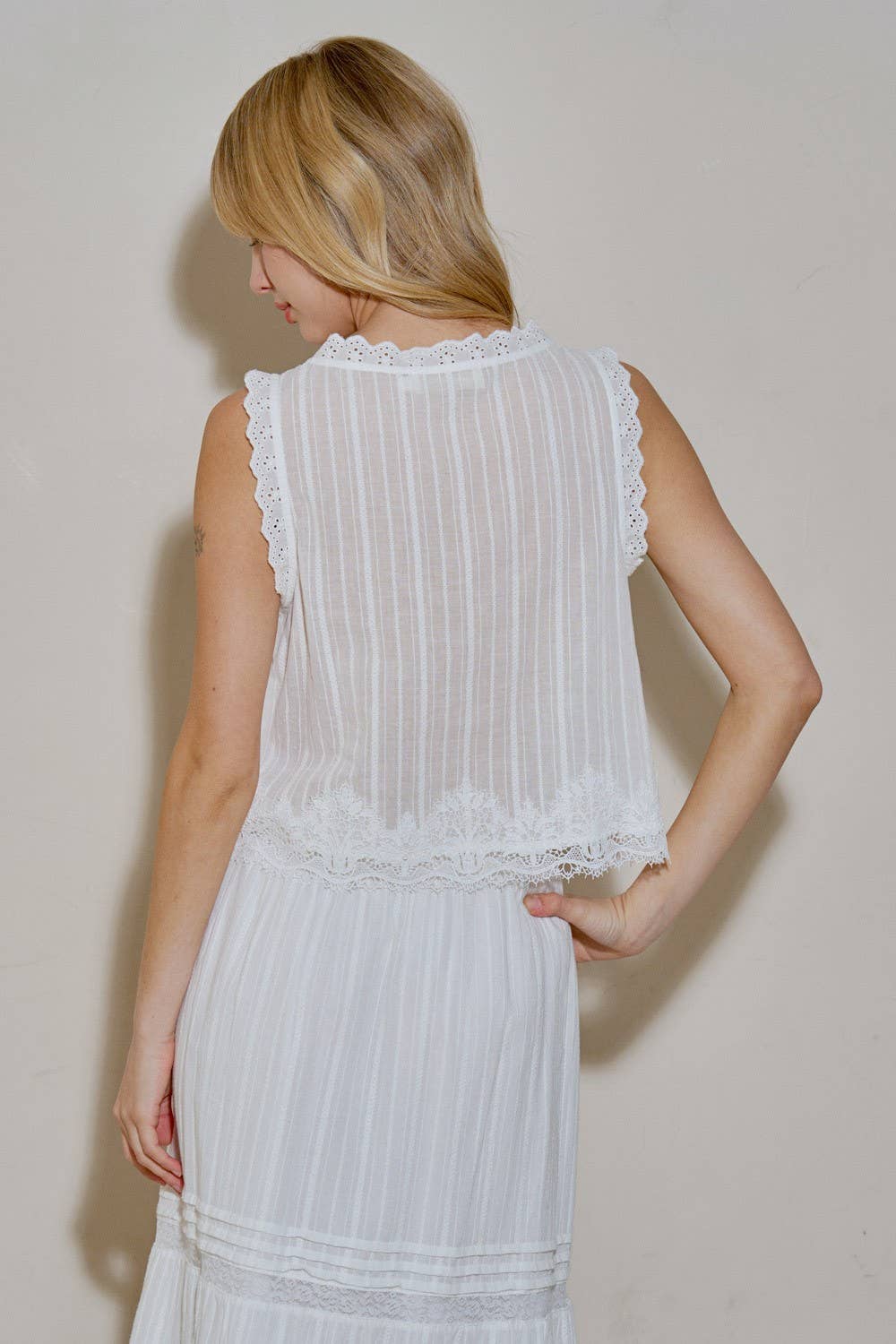 Woven Lace Tie-Front Top